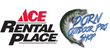 ACE Rental Place logo and Dorn Outdoor Pro Shop logo