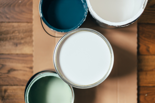 Ariel view of open paint cans